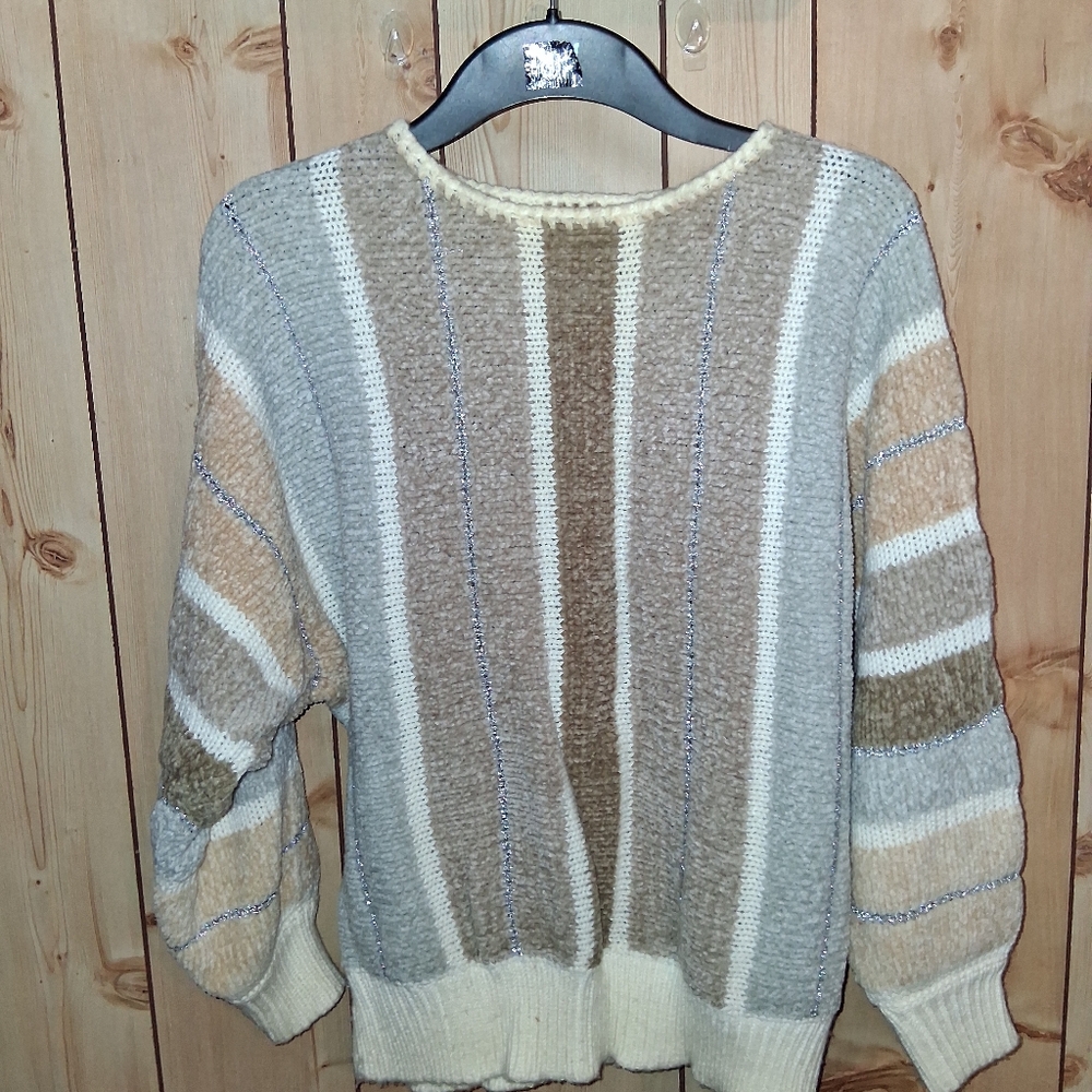Striped Beige and Gray Women's Sweater